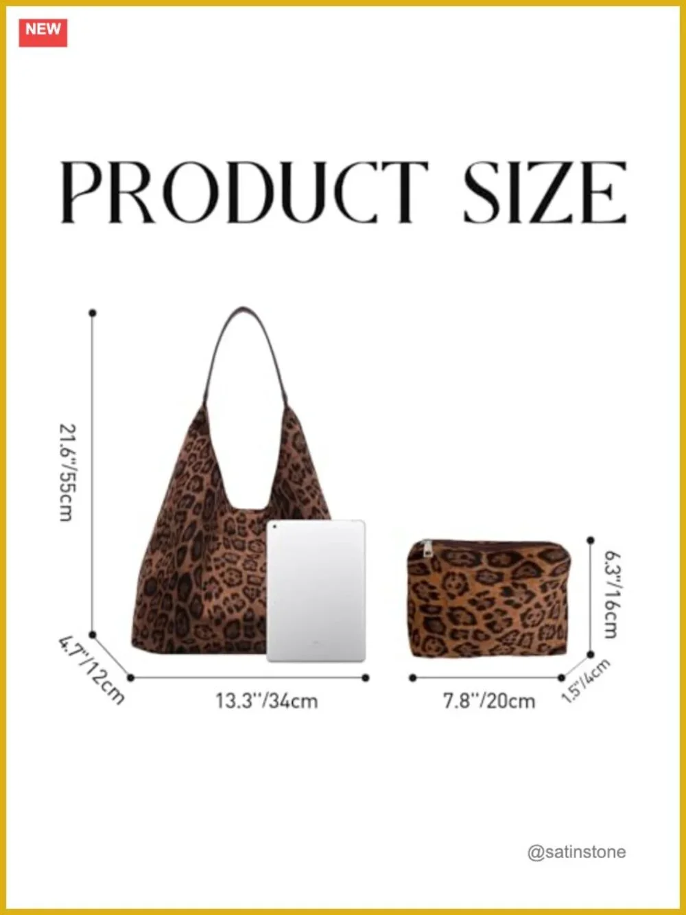 Faux Suede Leopard Print Hobo Tote Bag with Matching Purse, Large Capacity